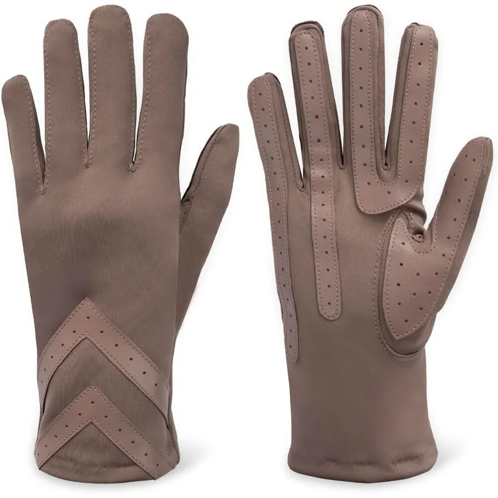 Women's Deep Taupe Spandex Gloves Warm Fleece Lined Chevron Touchscreen